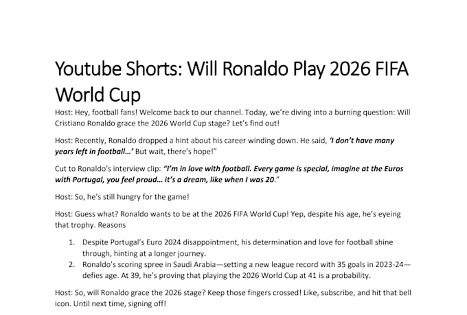 write sports reel scripts for cricket, football, f1, tennis and wwe